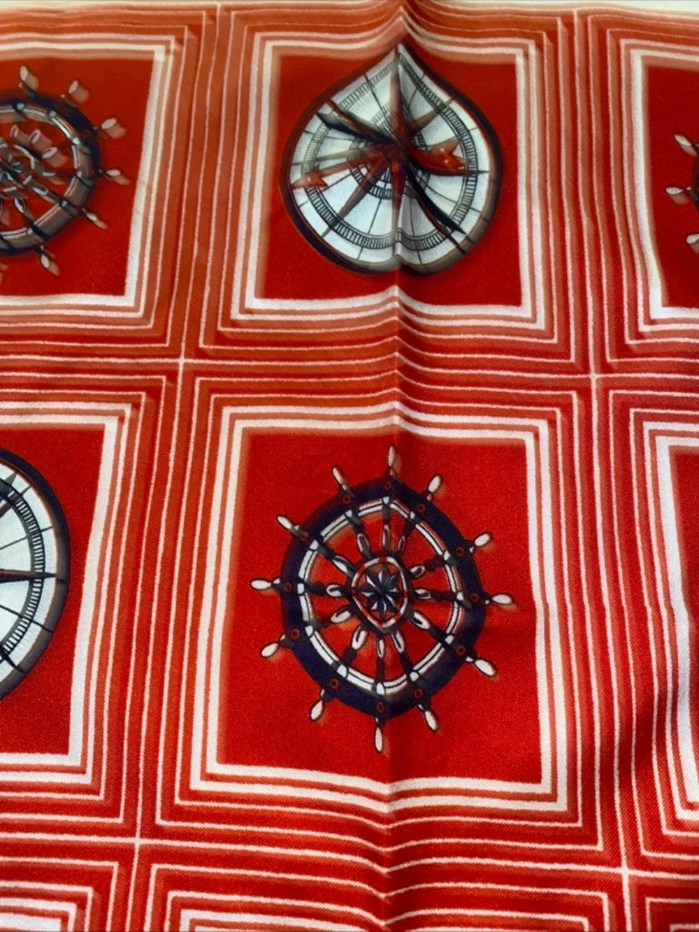 Vintage‎ Nautical Compass Helm Square Scarf, Red White Blue Made In Italy